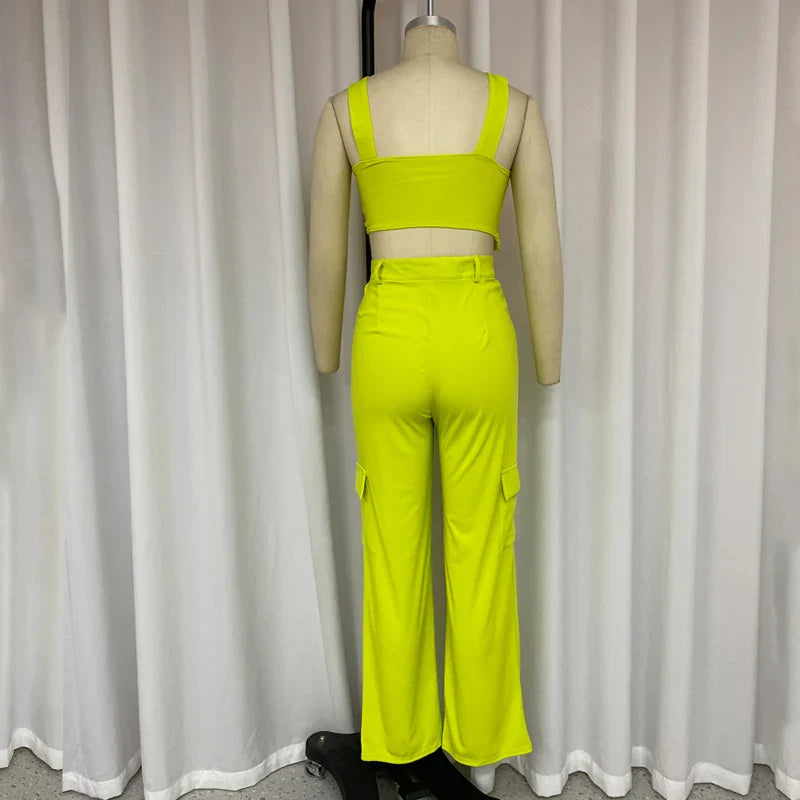 Conjunto Verde Calça e Top sem Mangas